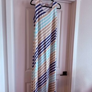 Chico's Blue and Tan Striped Maxi Dress